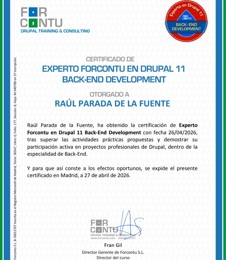 Certificado: Drupal 11 Backend